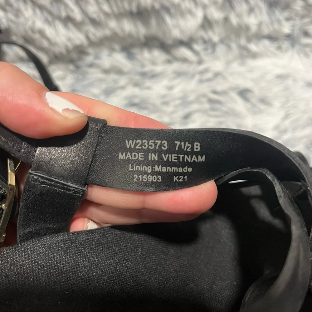 Cole Haan Crystal Wedge Sandals Black‎ Leather Size 7.5B
